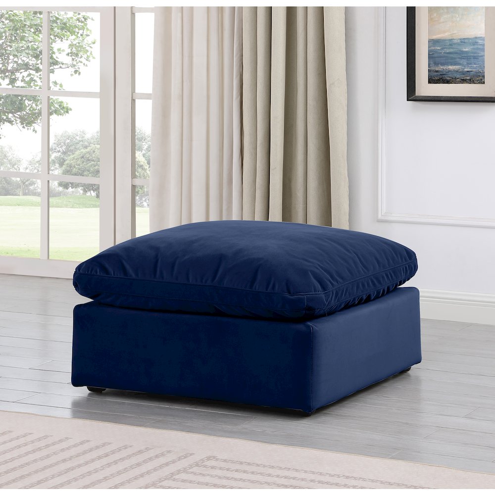 Indulge Navy Velvet Ottoman. Picture 2
