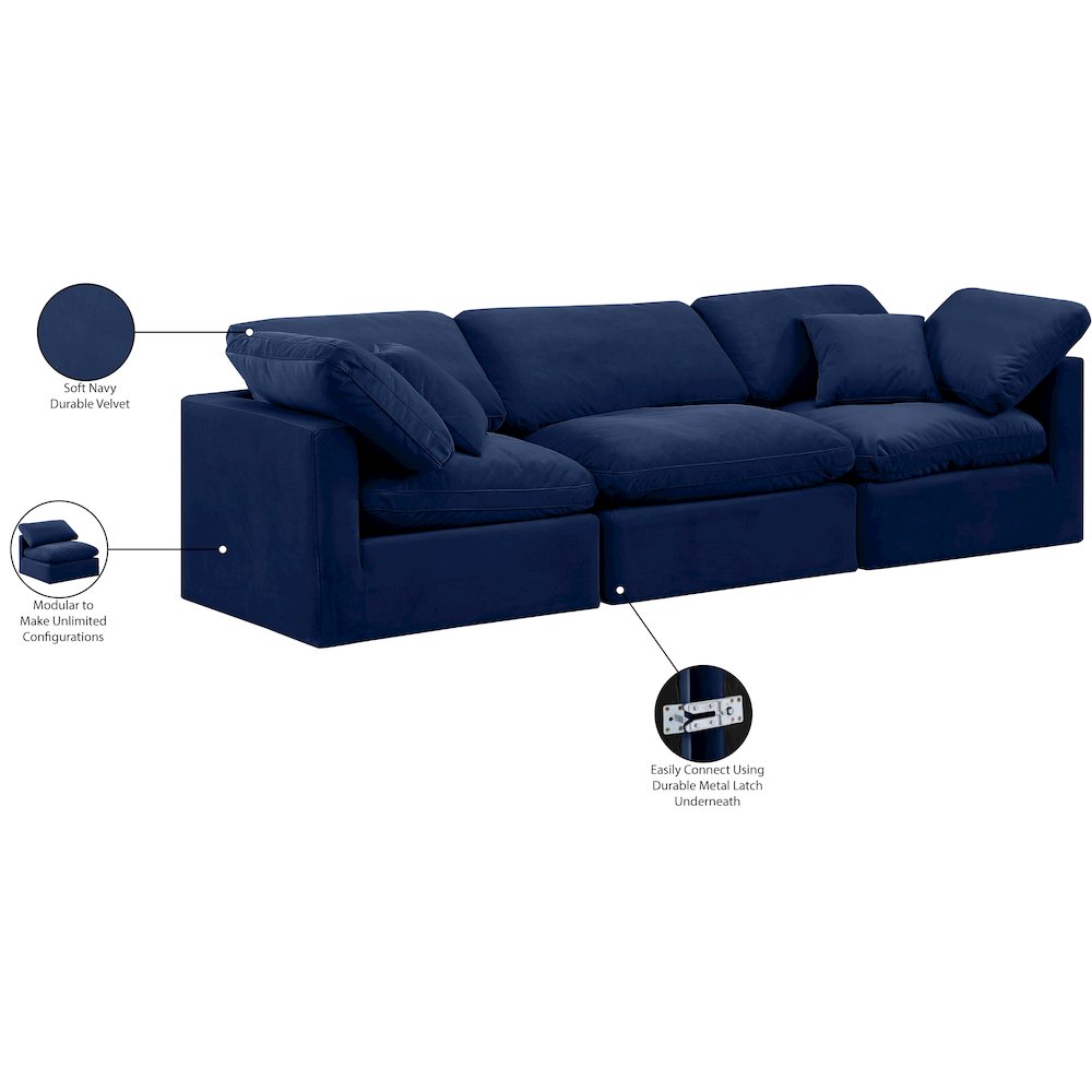 Indulge Navy Velvet Modular Sofa. Picture 9