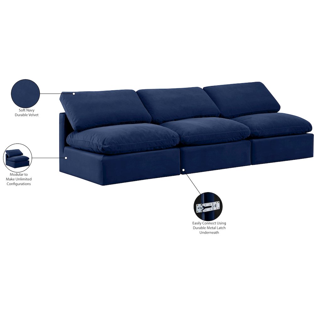 Indulge Navy Velvet Modular Sofa. Picture 8