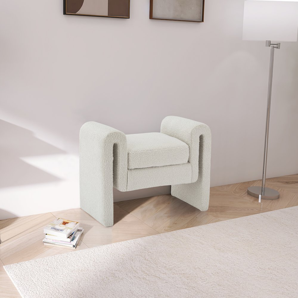 Stylus Cream Boucle Fabric Bench. Picture 2