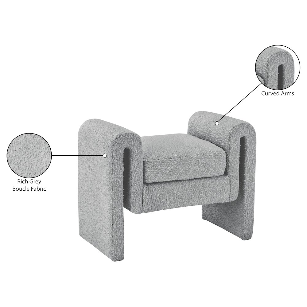 Stylus Grey Boucle Fabric Bench. Picture 7