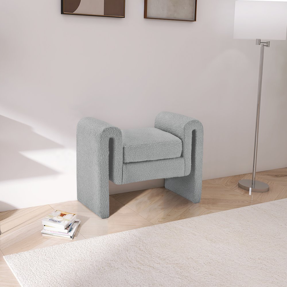 Stylus Grey Boucle Fabric Bench. Picture 2