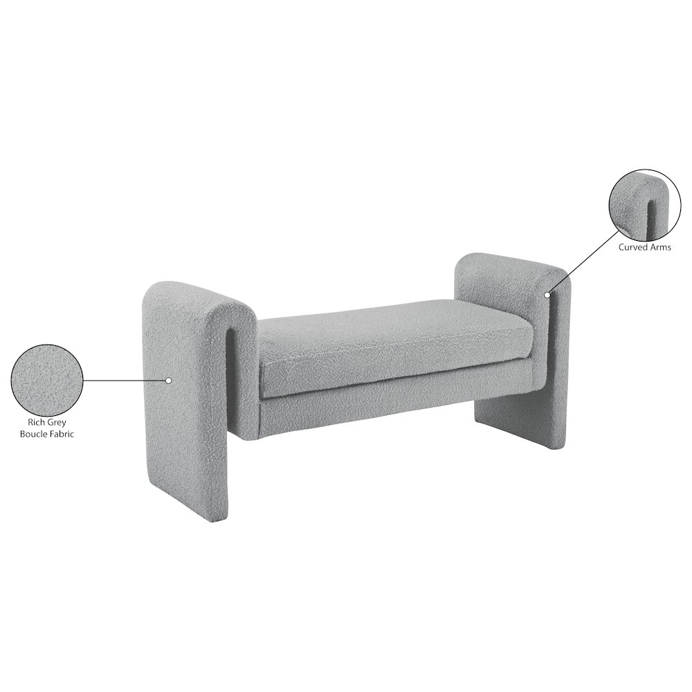 Stylus Grey Boucle Fabric Bench. Picture 7