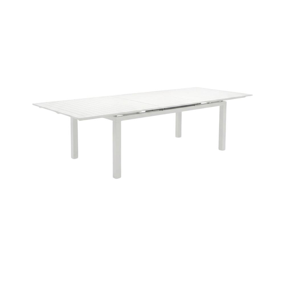 Contemporary White Outdoor Dining Table For Patio With Adjustable Width. Picture 1