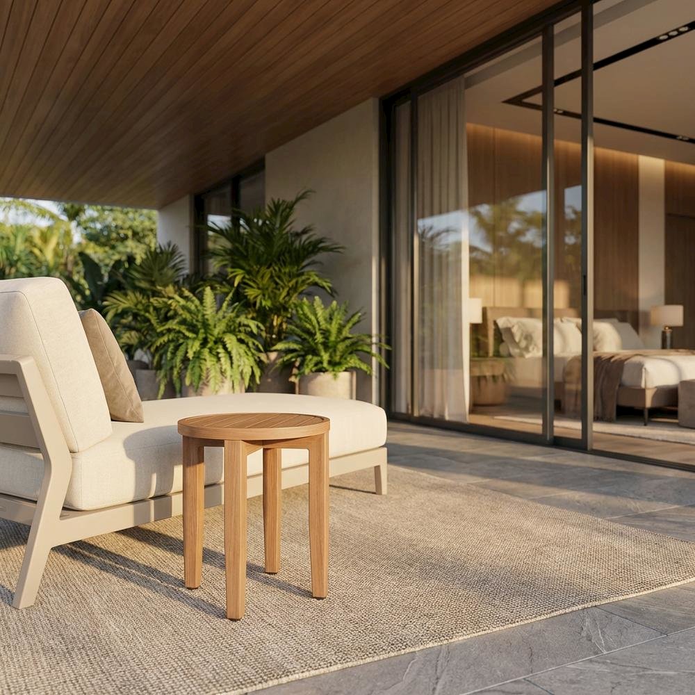 Aluminum Frame Outdoor End Table With Teak Wood Look Finish For Patio Use. Picture 2
