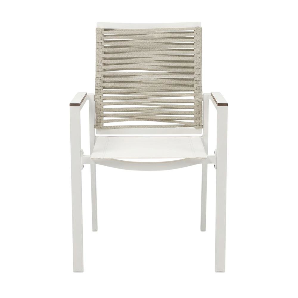 Beige Rope Fabric Outdoor Patio Dining Arm Chairs Set Of 2, Contemporary Style. Picture 4