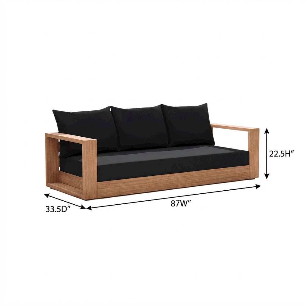 Contemporary Black Fabric Outdoor Sofa With Cushioned Seating And Pillow. Picture 7