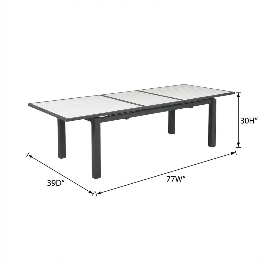 White Wood Look Patio Dining Table With Aluminum Frame And Adjustable Width. Picture 7