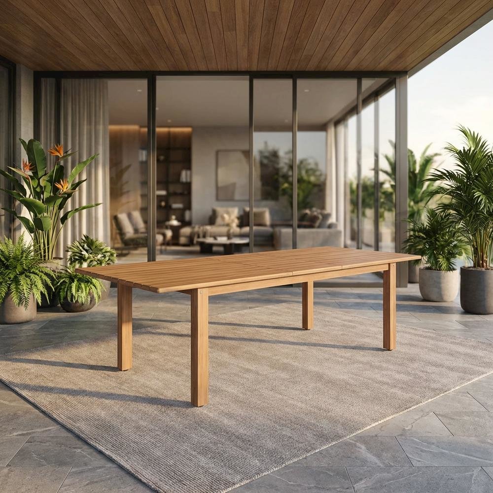 Natural Acacia Wood Outdoor Dining Table With Adjustable Width. Picture 2