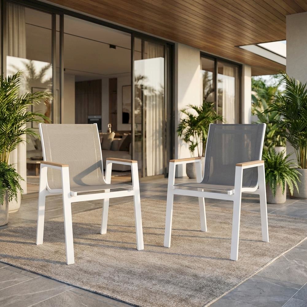 Gray Mesh Patio Armchair Set Of 2 With Cushioned Seats And Contemporary Style. Picture 2