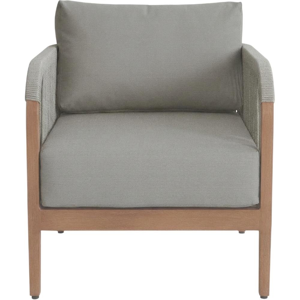 Gray Fabric Outdoor Patio Chair With Aluminum Frame And Teak Wood Look. Picture 4
