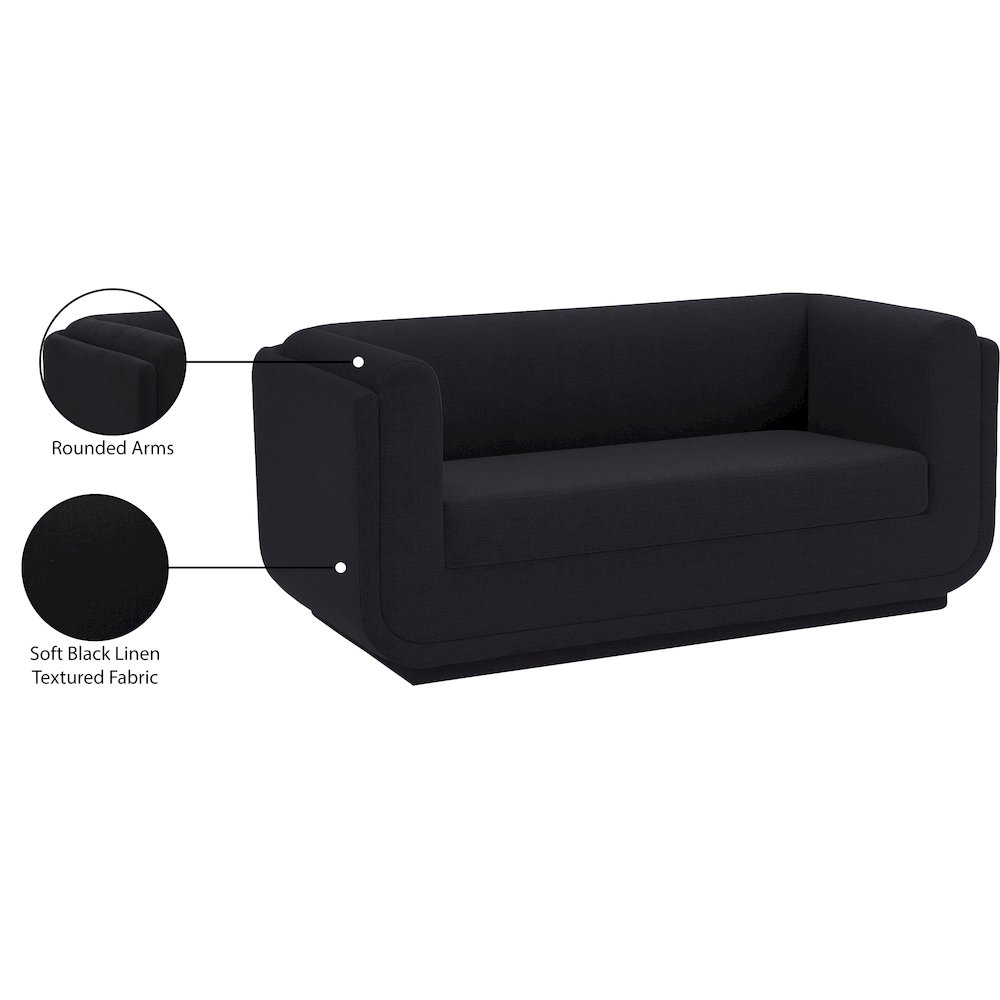 Kimora Black Linen Textured Fabric Loveseat. Picture 13