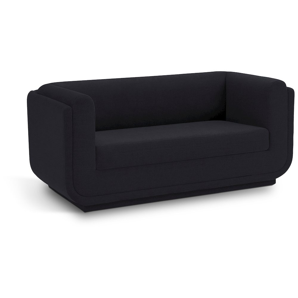 Kimora Black Linen Textured Fabric Loveseat. Picture 1