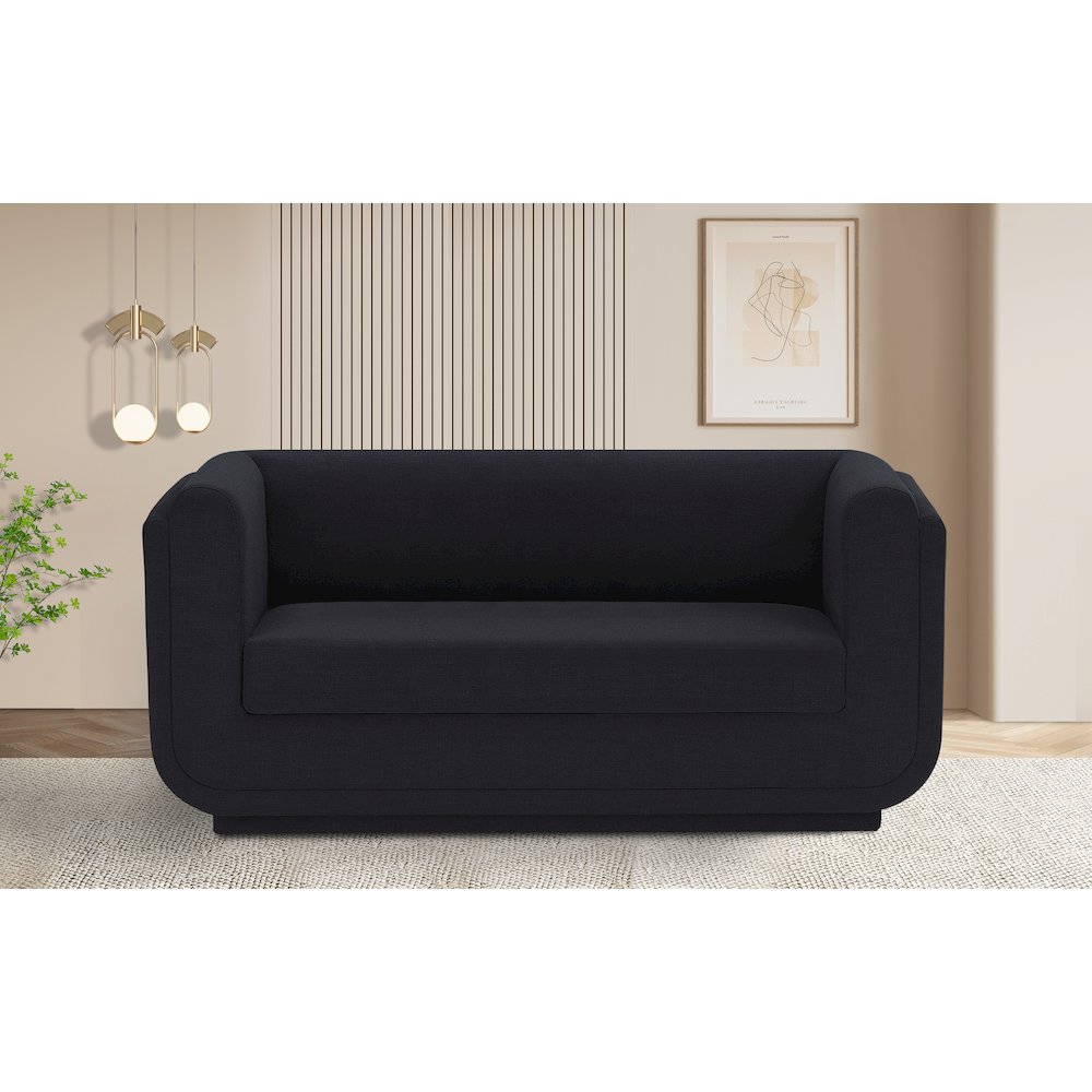 Kimora Black Linen Textured Fabric Loveseat. Picture 2