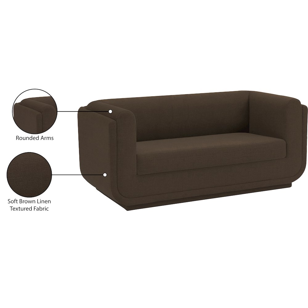 Kimora Brown Linen Textured Fabric Loveseat. Picture 13