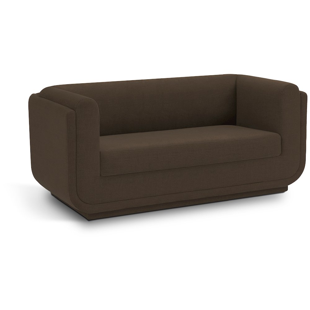 Kimora Brown Linen Textured Fabric Loveseat. Picture 1