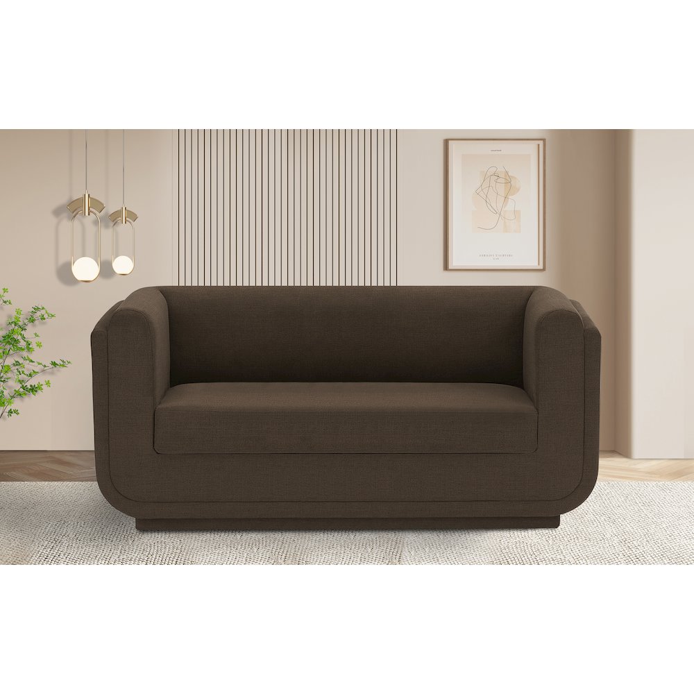 Kimora Brown Linen Textured Fabric Loveseat. Picture 2