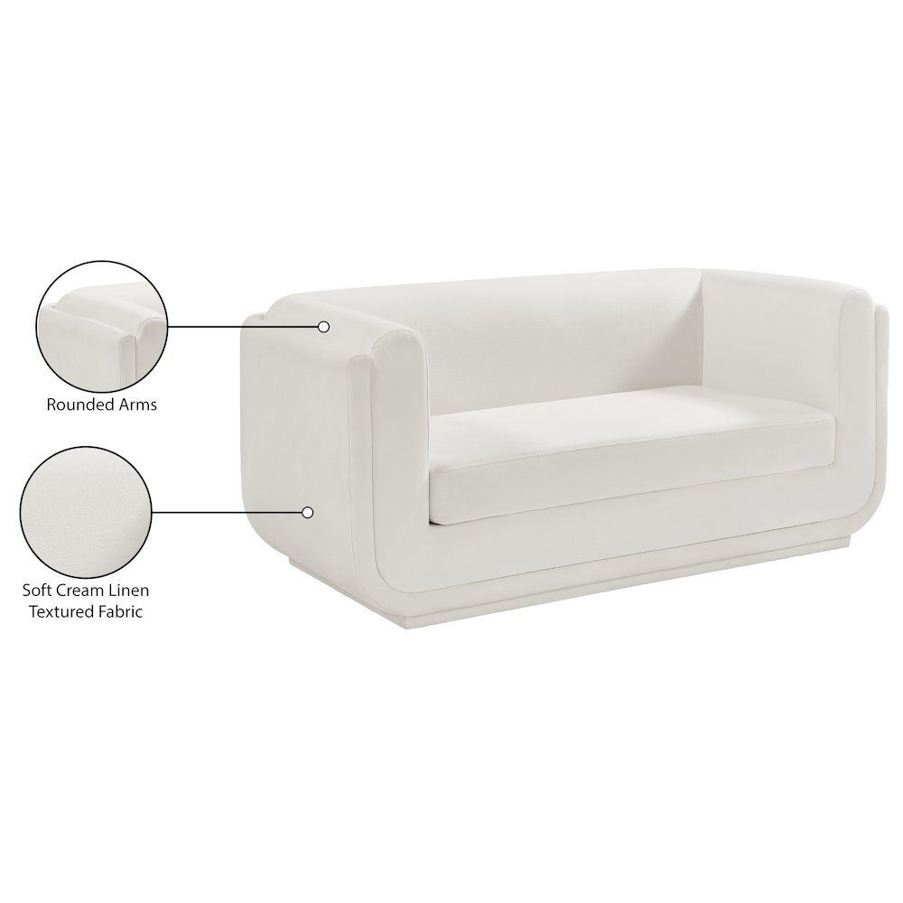 Kimora Cream Linen Textured Fabric Loveseat. Picture 13
