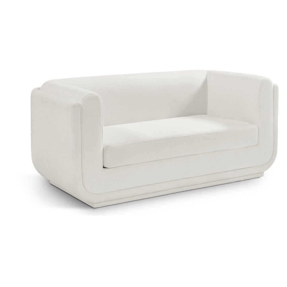 Kimora Cream Linen Textured Fabric Loveseat. Picture 1
