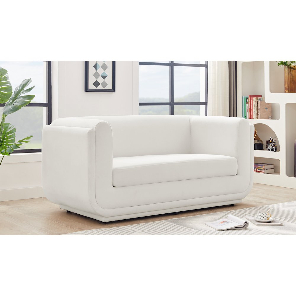 Kimora Cream Linen Textured Fabric Loveseat. Picture 2