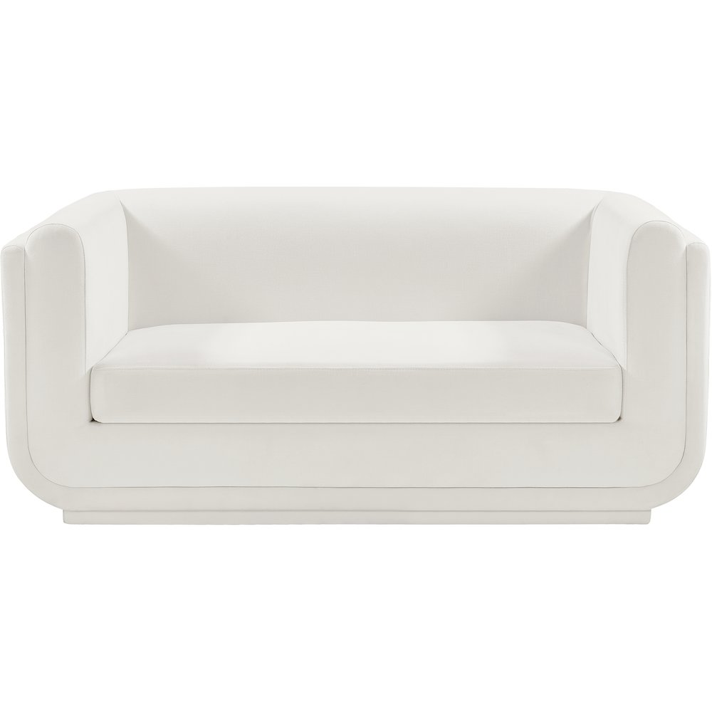 Kimora Cream Linen Textured Fabric Loveseat. Picture 4