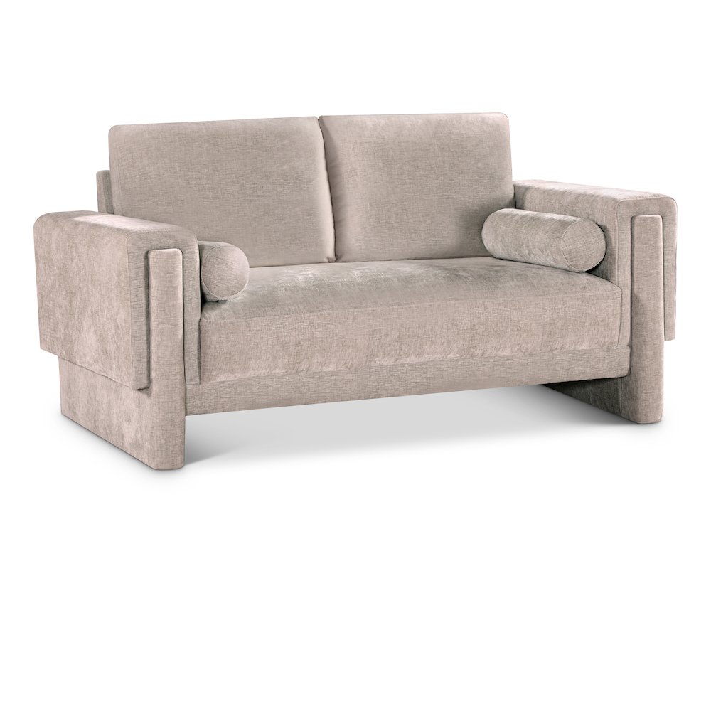 Madeline Beige Chenille Fabric Loveseat. Picture 1