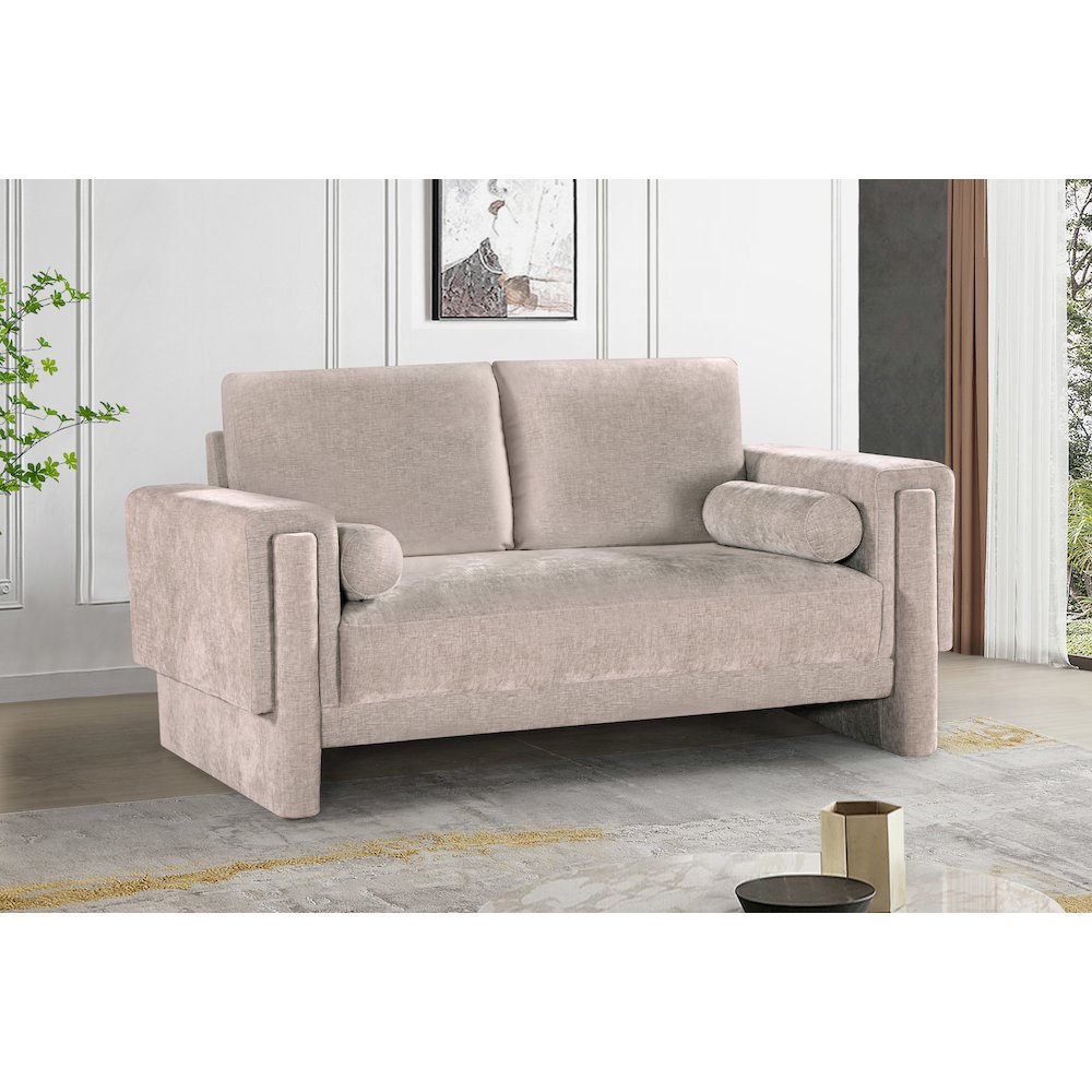 Madeline Beige Chenille Fabric Loveseat. Picture 2