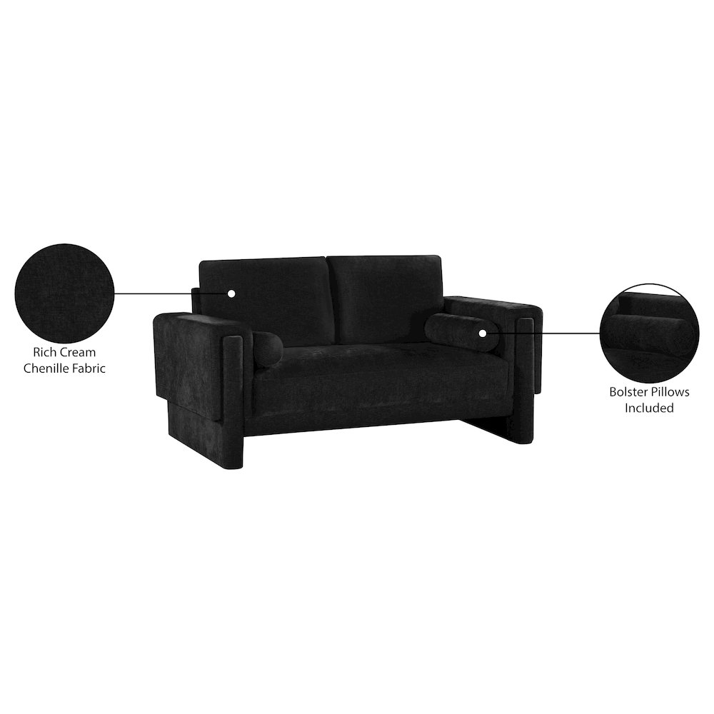 Madeline Black Chenille Fabric Loveseat. Picture 9