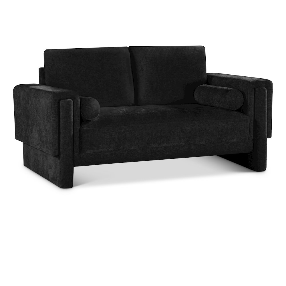 Madeline Black Chenille Fabric Loveseat. Picture 1