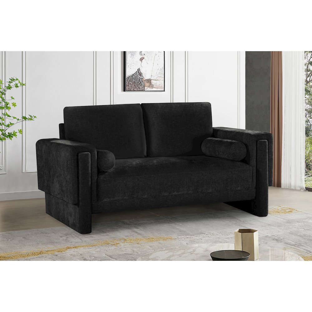Madeline Black Chenille Fabric Loveseat. Picture 2