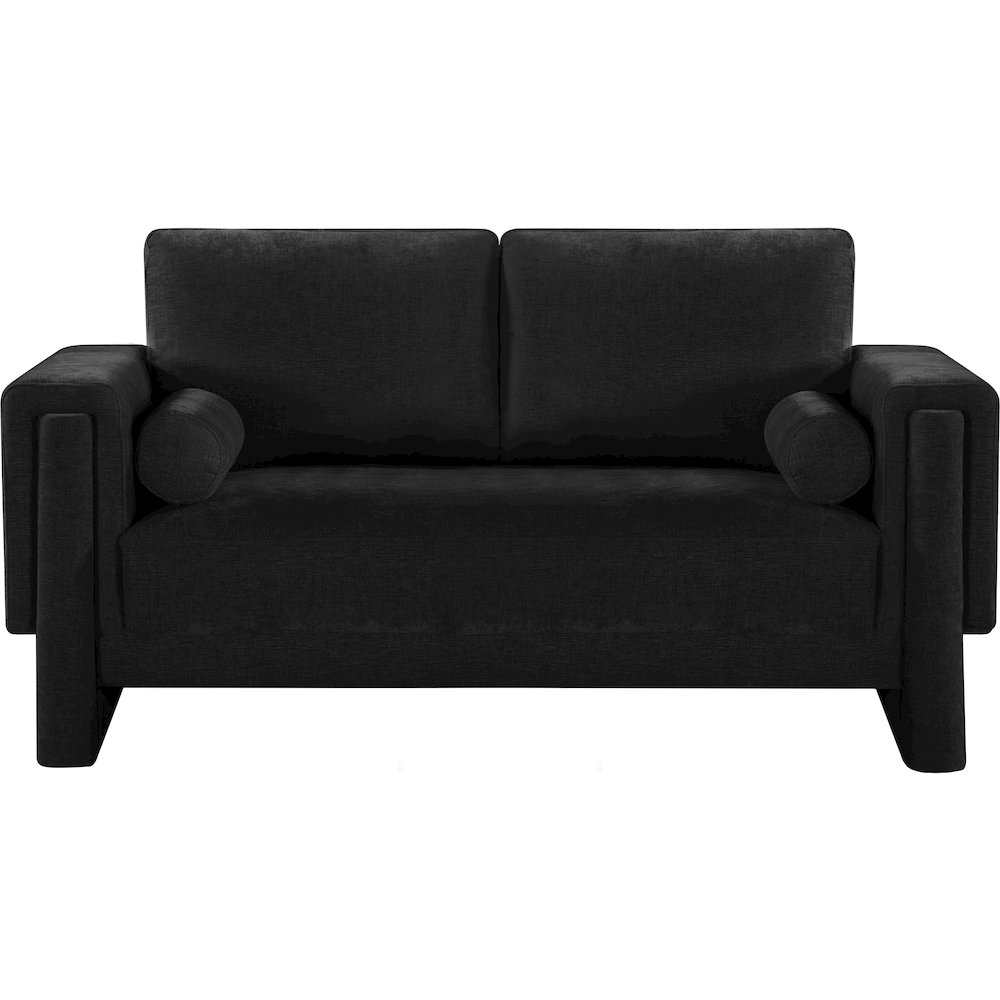 Madeline Black Chenille Fabric Loveseat. Picture 4