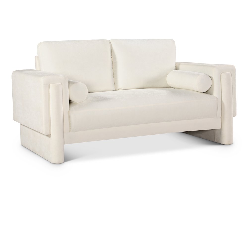 Madeline Cream Chenille Fabric Loveseat. Picture 1