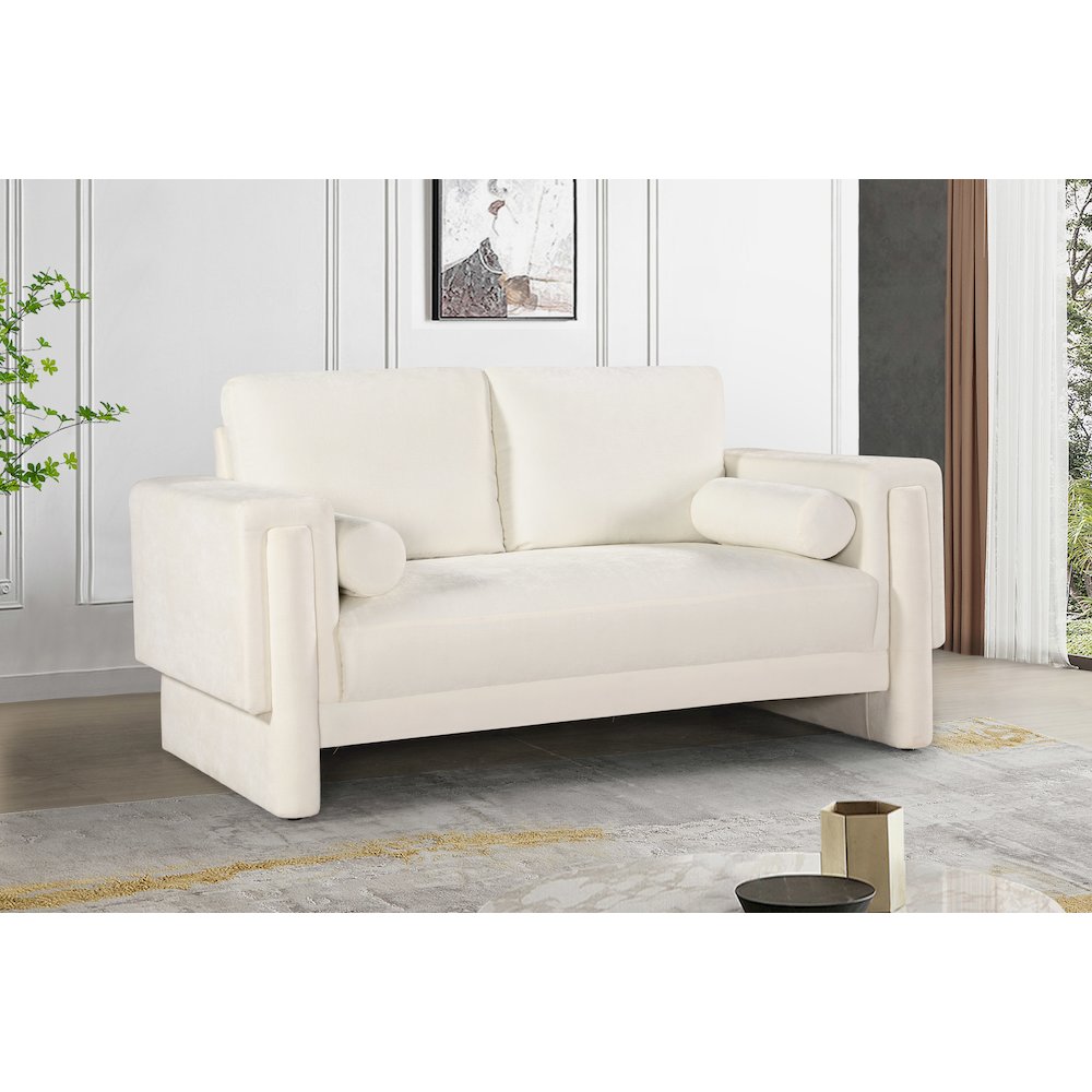 Madeline Cream Chenille Fabric Loveseat. Picture 2