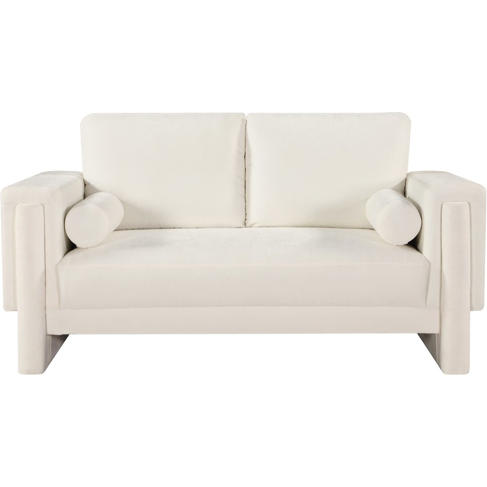 Madeline Cream Chenille Fabric Loveseat. Picture 4