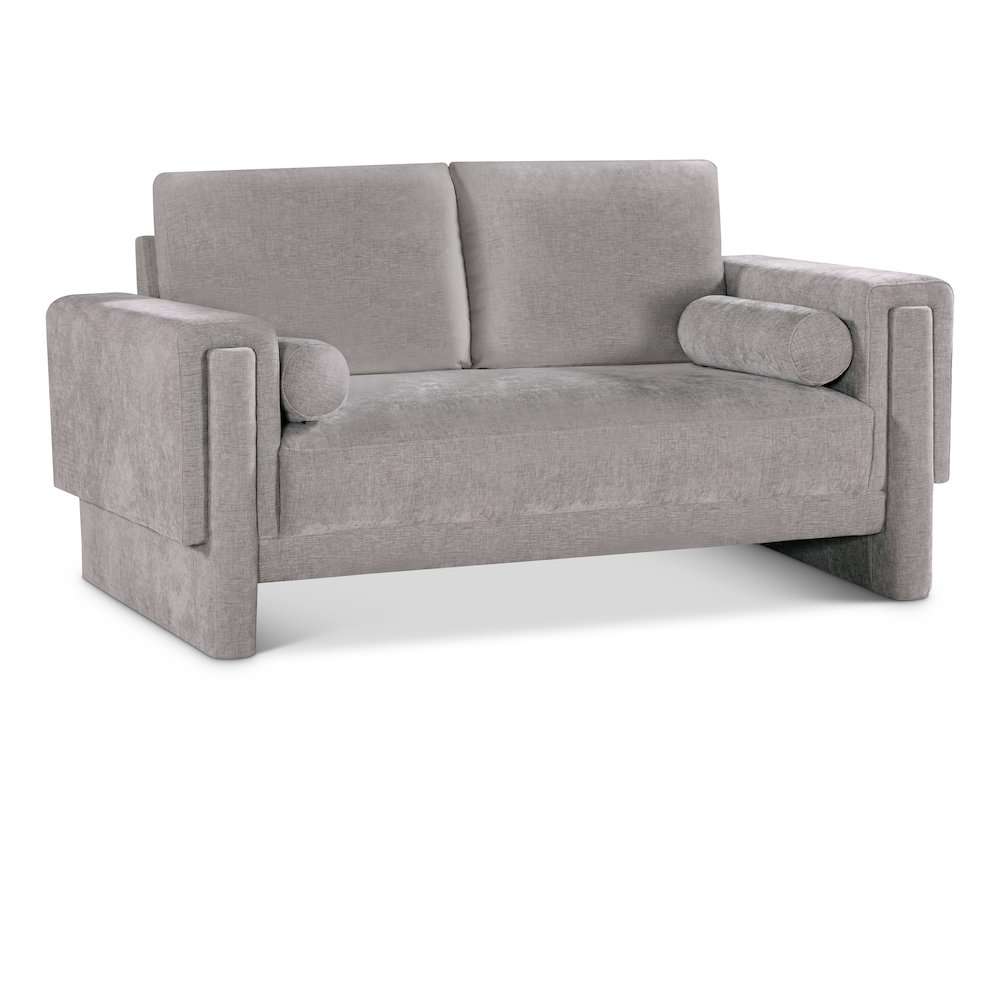 Madeline Grey Chenille Fabric Loveseat. Picture 1