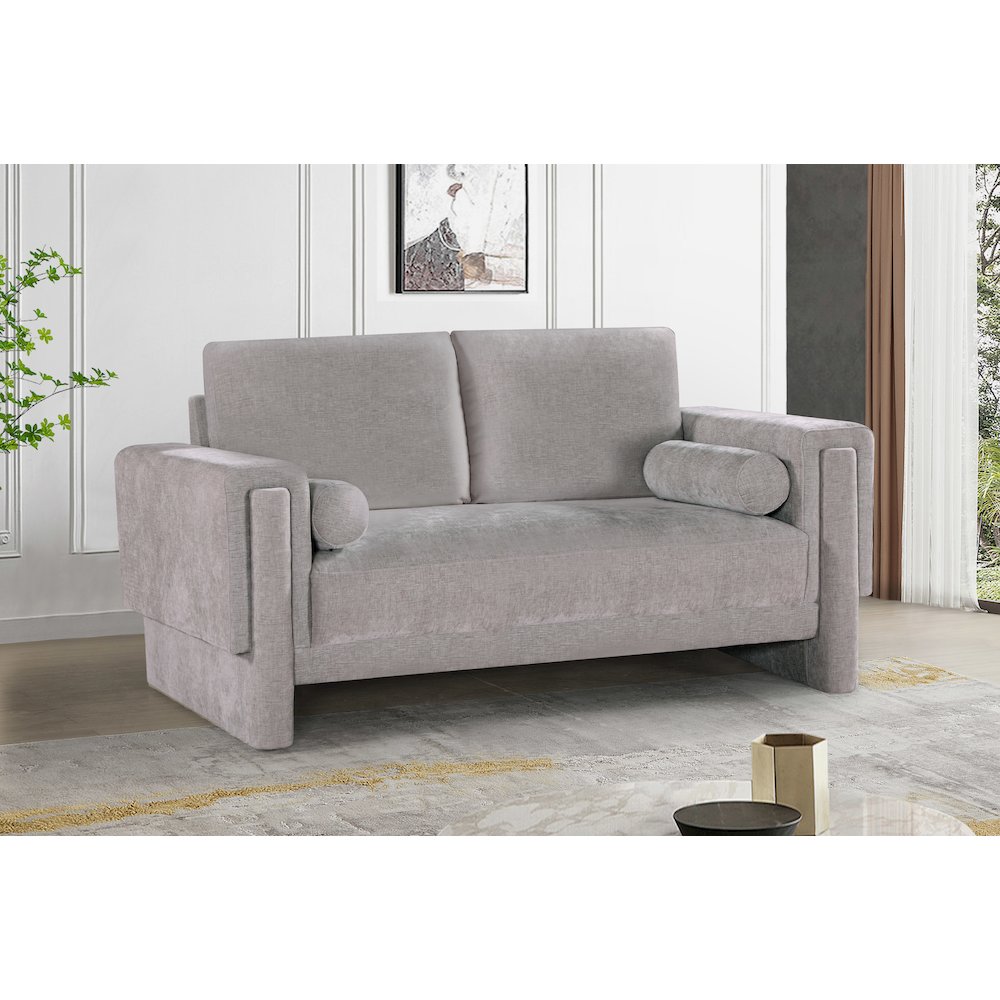 Madeline Grey Chenille Fabric Loveseat. Picture 2