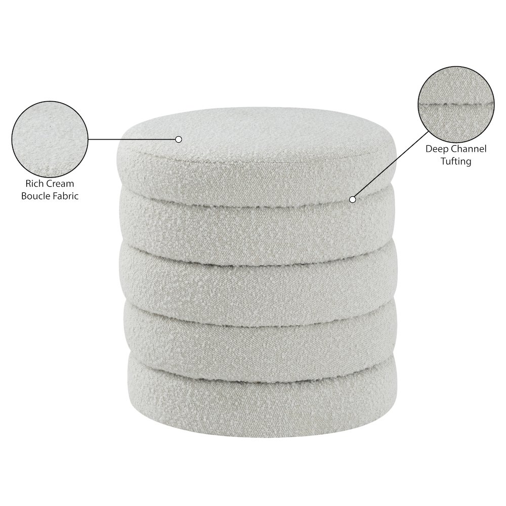 Aphia Cream Boucle Fabric Ottoman/Stool. Picture 4
