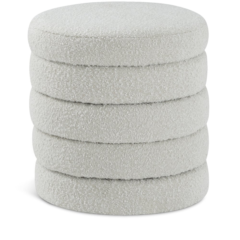 Aphia Cream Boucle Fabric Ottoman/Stool. Picture 1