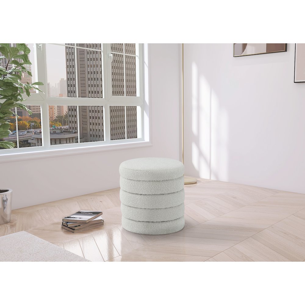 Aphia Cream Boucle Fabric Ottoman/Stool. Picture 2