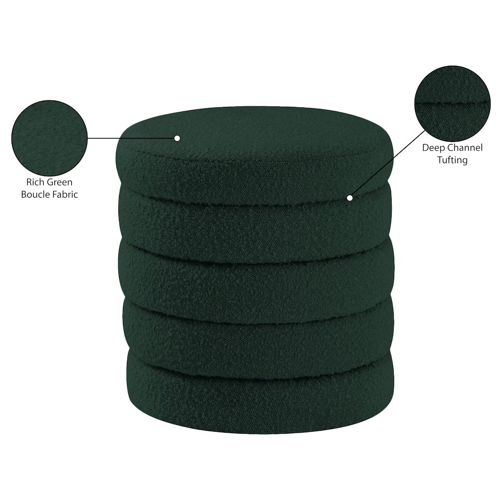 Aphia Green Boucle Fabric Ottoman/Stool. Picture 4