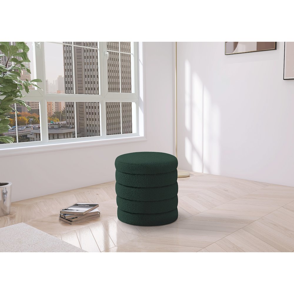 Aphia Green Boucle Fabric Ottoman/Stool. Picture 2