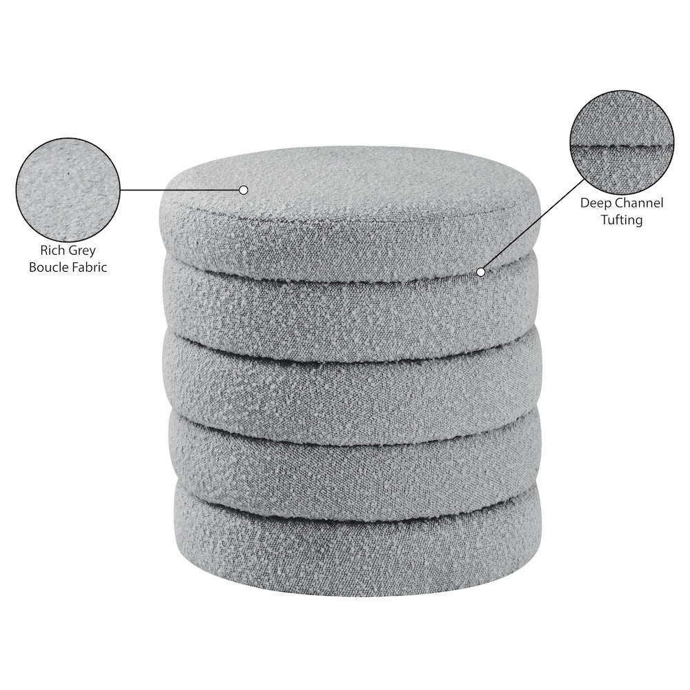 Aphia Grey Boucle Fabric Ottoman/Stool. Picture 4