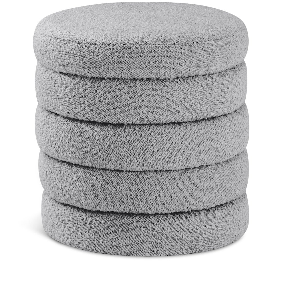Aphia Grey Boucle Fabric Ottoman/Stool. Picture 1