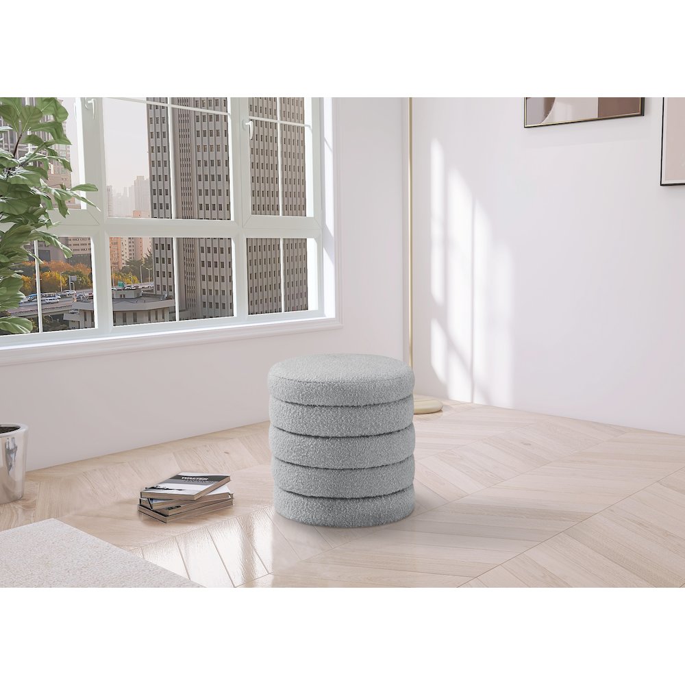Aphia Grey Boucle Fabric Ottoman/Stool. Picture 2