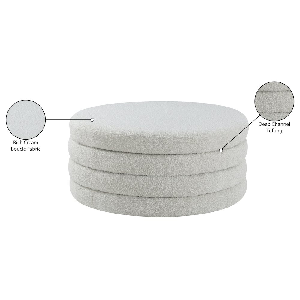 Aphia Cream Boucle Fabric Ottoman/Coffee Table. Picture 4