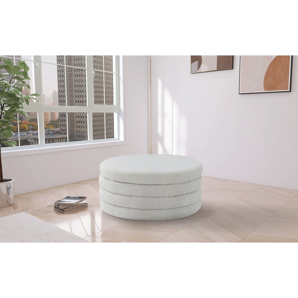 Aphia Cream Boucle Fabric Ottoman/Coffee Table. Picture 2