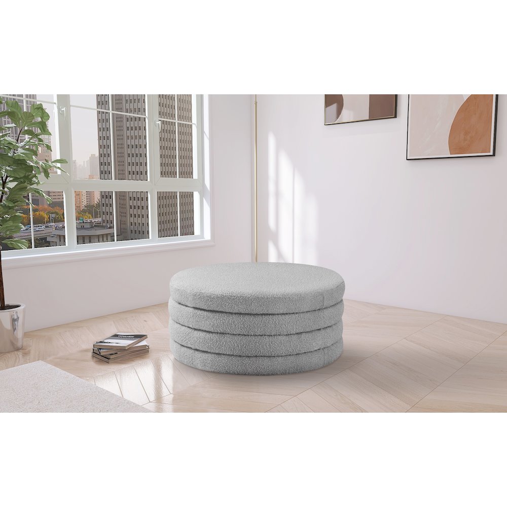 Aphia Grey Boucle Fabric Ottoman/Coffee Table. Picture 2