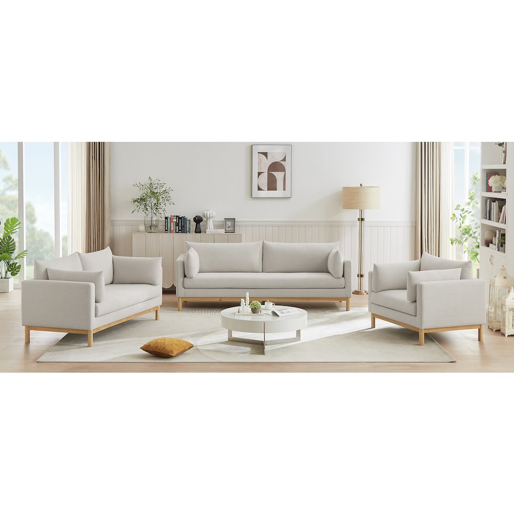 Langham Beige Linen Textured Fabric Chair. Picture 14