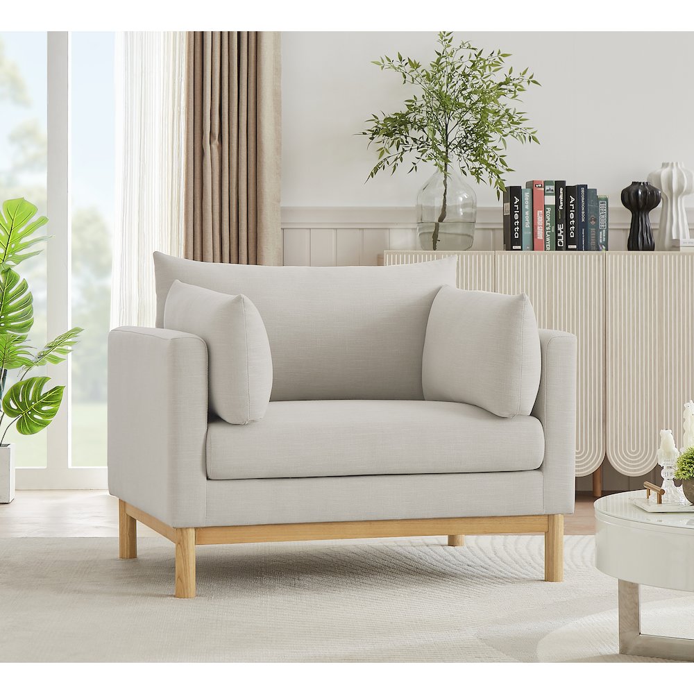 Langham Beige Linen Textured Fabric Chair. Picture 2