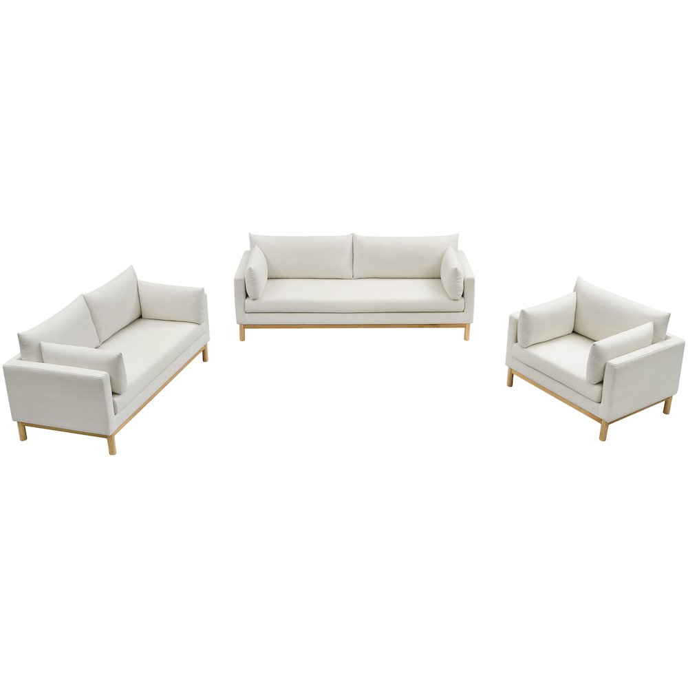 Langham Cream Linen Textured Fabric Loveseat. Picture 13